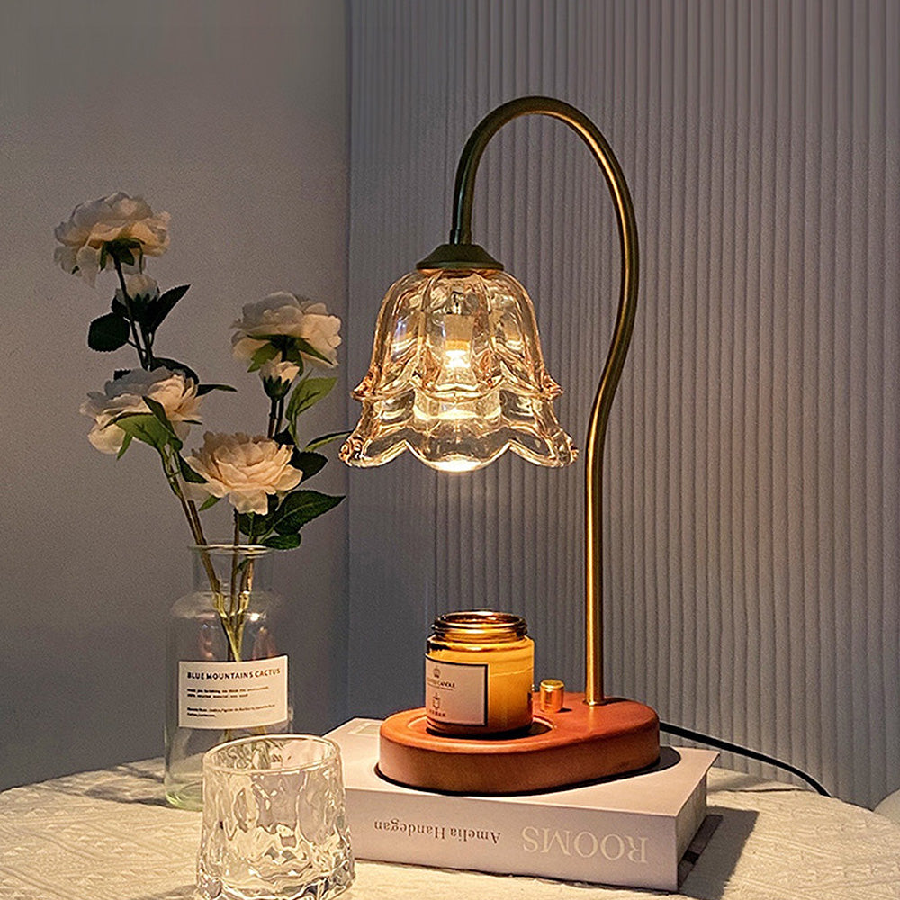 Vintage Mini Glass Flower Shape Wood Candle Warmer Lamp