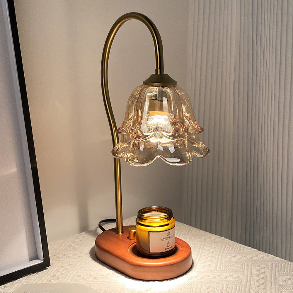 Vintage Mini Glass Flower Shape Wood Candle Warmer Lamp