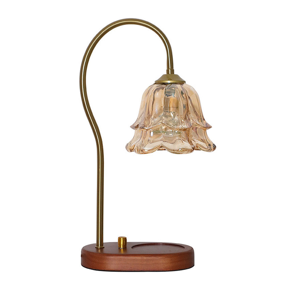 Vintage Mini Glass Flower Shape Wood Candle Warmer Lamp