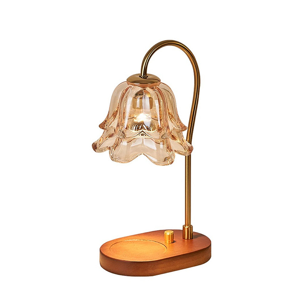 Vintage Mini Glass Flower Shape Wood Candle Warmer Lamp