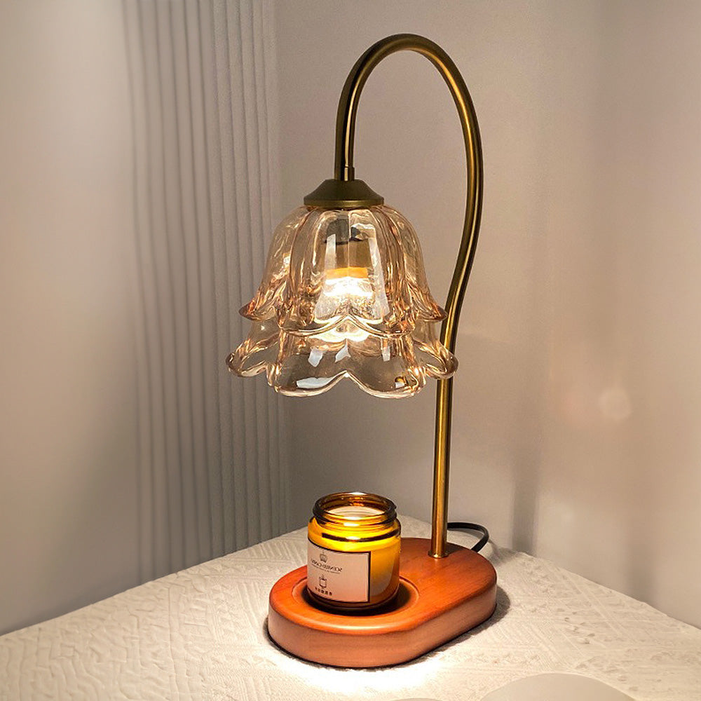 Vintage Mini Glass Flower Shape Wood Candle Warmer Lamp