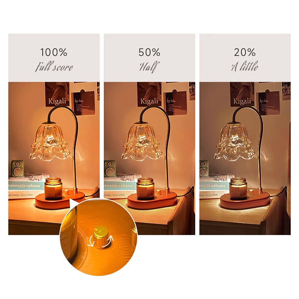 Vintage Mini Glass Flower Shape Wood Candle Warmer Lamp