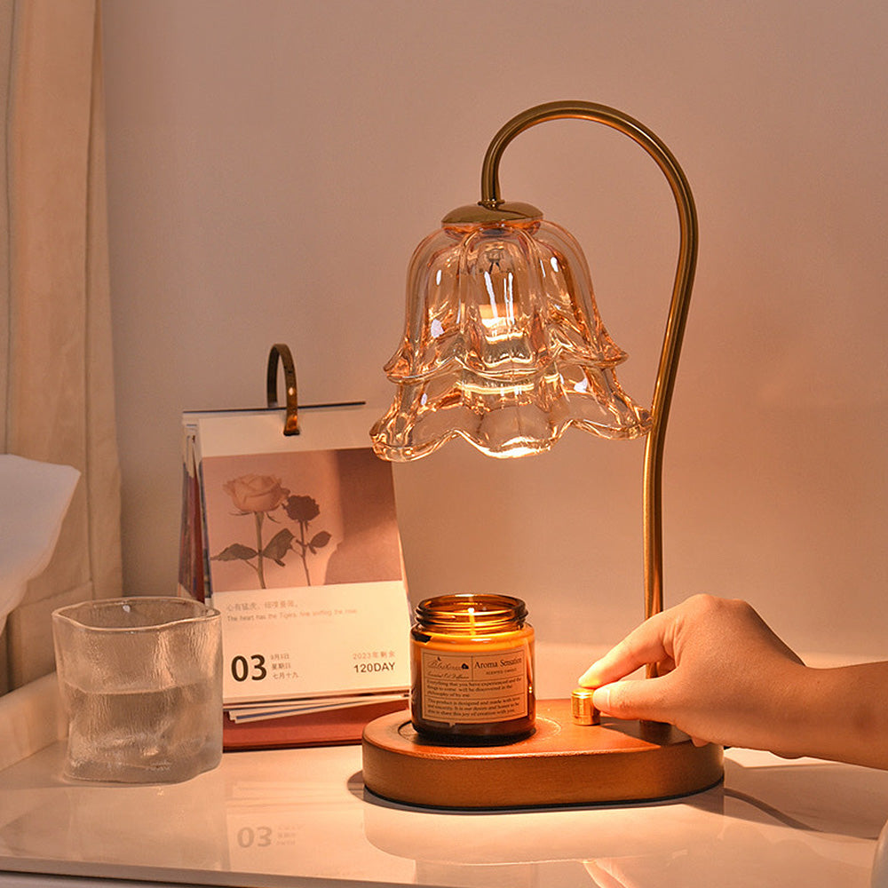 Vintage Mini Glass Flower Shape Wood Candle Warmer Lamp