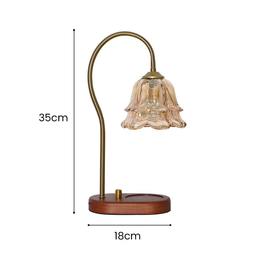 Vintage Mini Glass Flower Shape Wood Candle Warmer Lamp