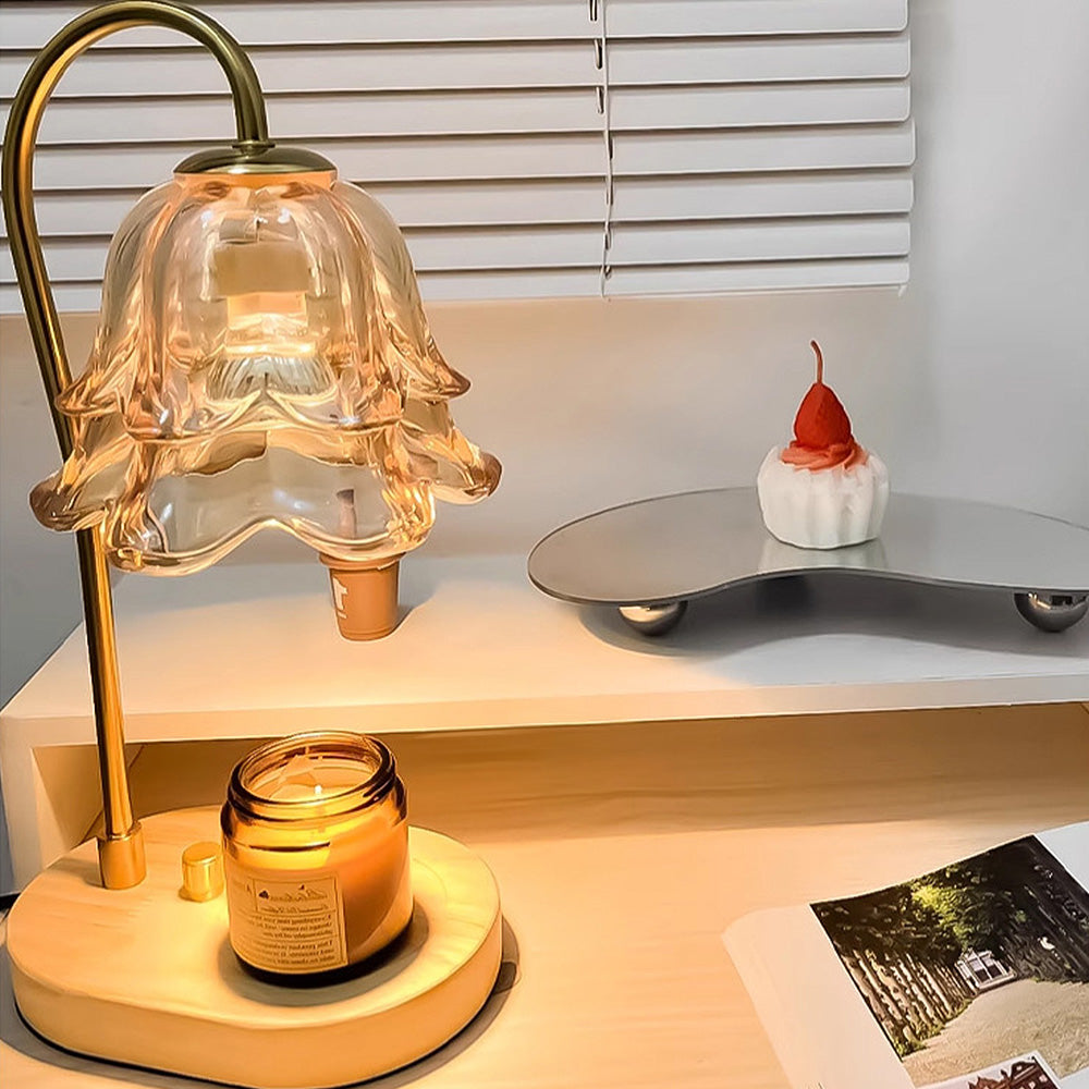 Vintage Mini Glass Flower Shape Wood Candle Warmer Lamp
