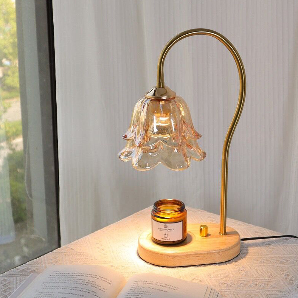 Vintage Mini Glass Flower Shape Wood Candle Warmer Lamp