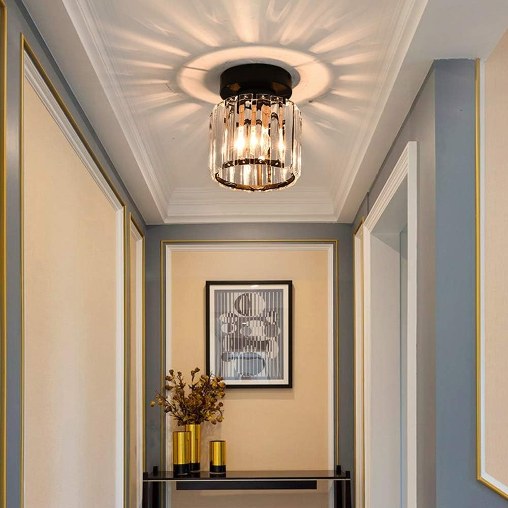 glass hallway ceiling light, crystal ceiling lamp, modern hallway lighting, black and gold ceiling light, flush mount ceiling light, E26 E27 ceiling light, hallway light fixture, entrance ceiling lamp, elegant hallway lighting, iron crystal ceiling light, CE certified light fixture, UL approved ceiling lamp, 220V hallway light, contemporary hallway lighting, small ceiling light for hallway