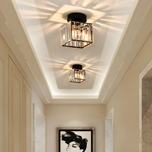 glass hallway ceiling light, crystal ceiling lamp, modern hallway lighting, black and gold ceiling light, flush mount ceiling light, E26 E27 ceiling light, hallway light fixture, entrance ceiling lamp, elegant hallway lighting, iron crystal ceiling light, CE certified light fixture, UL approved ceiling lamp, 220V hallway light, contemporary hallway lighting, small ceiling light for hallway