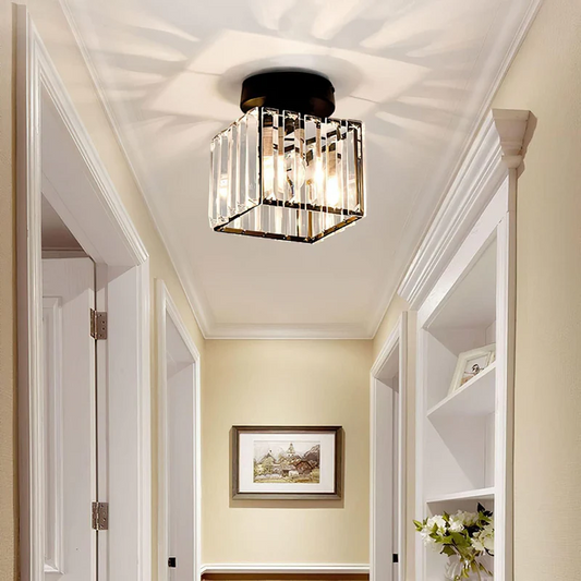 glass hallway ceiling light, crystal ceiling lamp, modern hallway lighting, black and gold ceiling light, flush mount ceiling light, E26 E27 ceiling light, hallway light fixture, entrance ceiling lamp, elegant hallway lighting, iron crystal ceiling light, CE certified light fixture, UL approved ceiling lamp, 220V hallway light, contemporary hallway lighting, small ceiling light for hallway