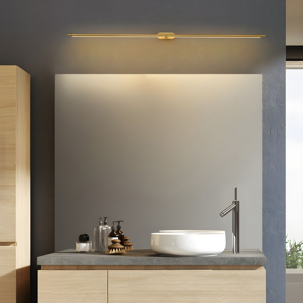 bathroom wall light, minimalist wall light, modern bathroom lighting, LED vanity light, long wall lamp, contemporary wall fixture, hardwired wall sconce, acrylic wall light, sleek bathroom light, modern vanity wall lamp, minimalist LED light, linear bathroom lighting, dry location wall light, modern hardware sconce, elegant wall light fixture