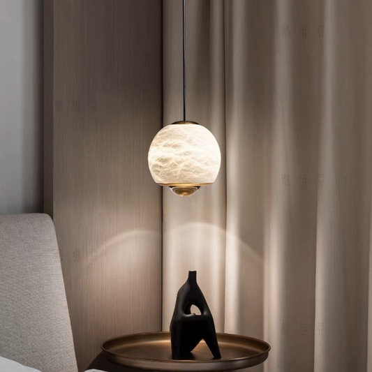 alabaster pendant light, marble pendant light, Nordic pendant lamp, modern ceiling light fixture, gold black hanging light, LED marble light, dimmable pendant lamp, designer bedroom lighting, minimalist hanging light, round marble light fixture, hallway pendant lamp, luxury alabaster lighting, 3-color LED pendant light, sculptural marble chandelier, indoor ambient lighting