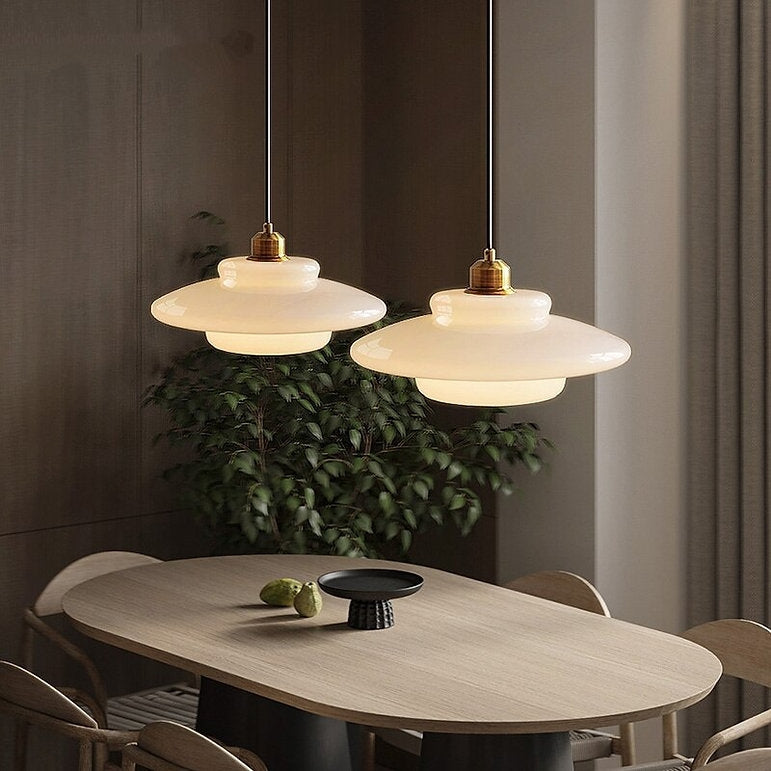 Mid Century Milk White Glass Pendant Hanging Light