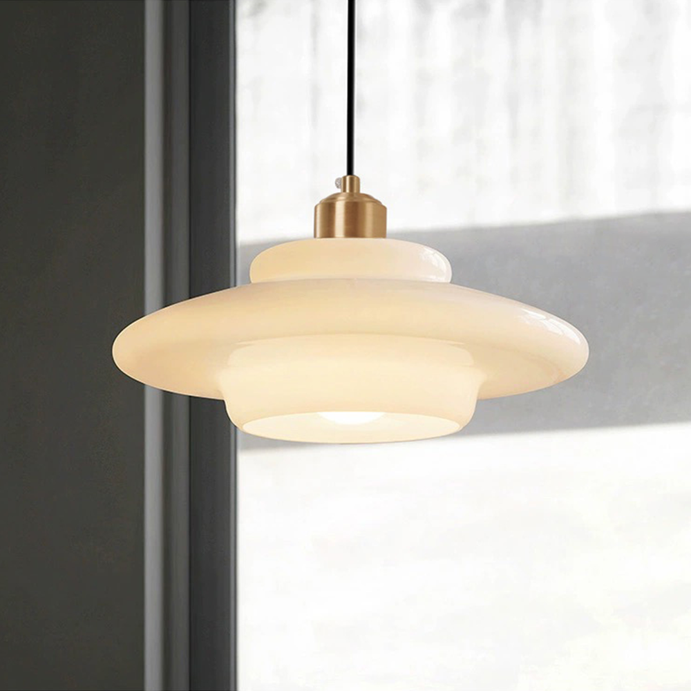 Mid Century Milk White Glass Pendant Hanging Light